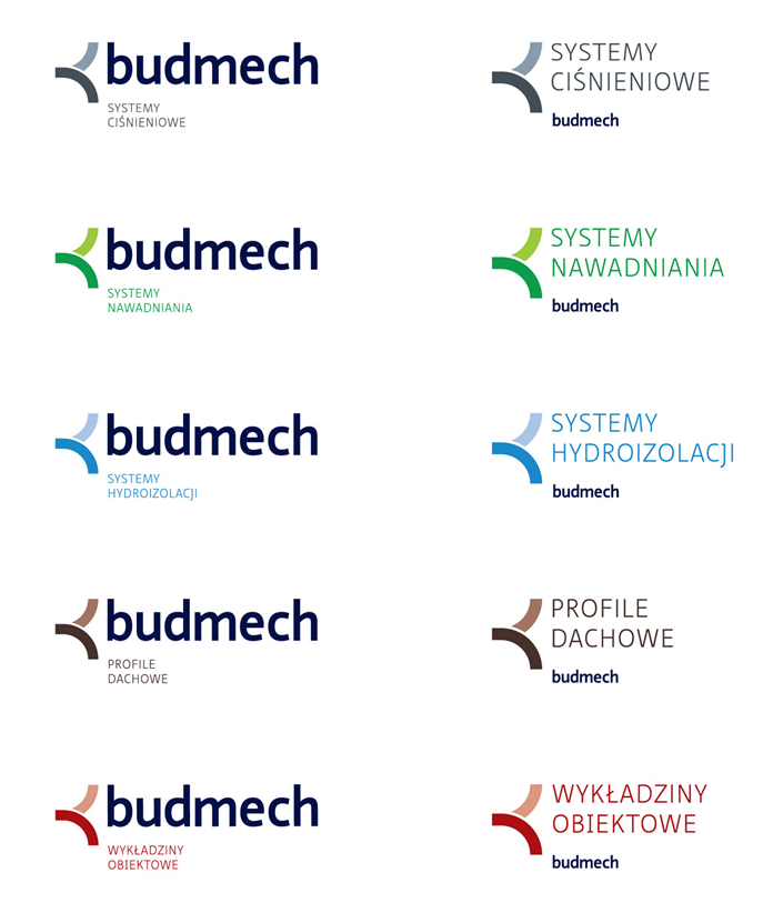 Wszystkie odmiany nowego logo Budmech.