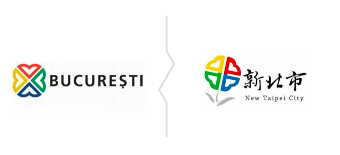 Porównanie plagiatu logo Bukaresztu i Nowego Tajpej