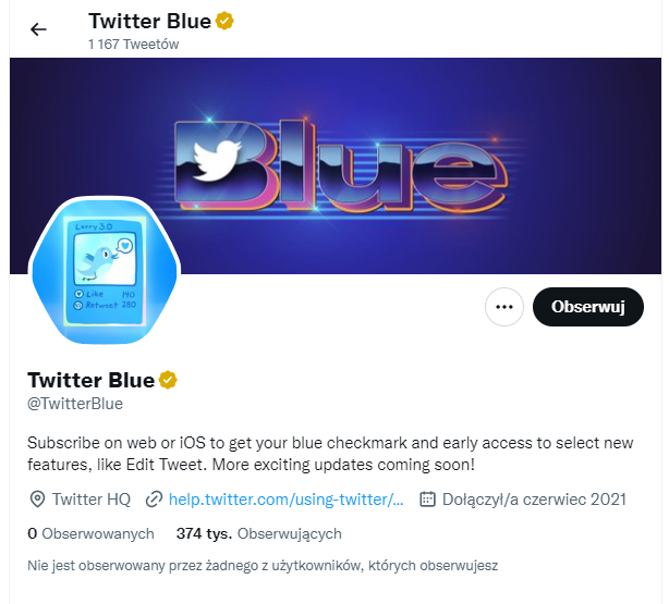 Nagłówek profilu Twitter Blue 2022